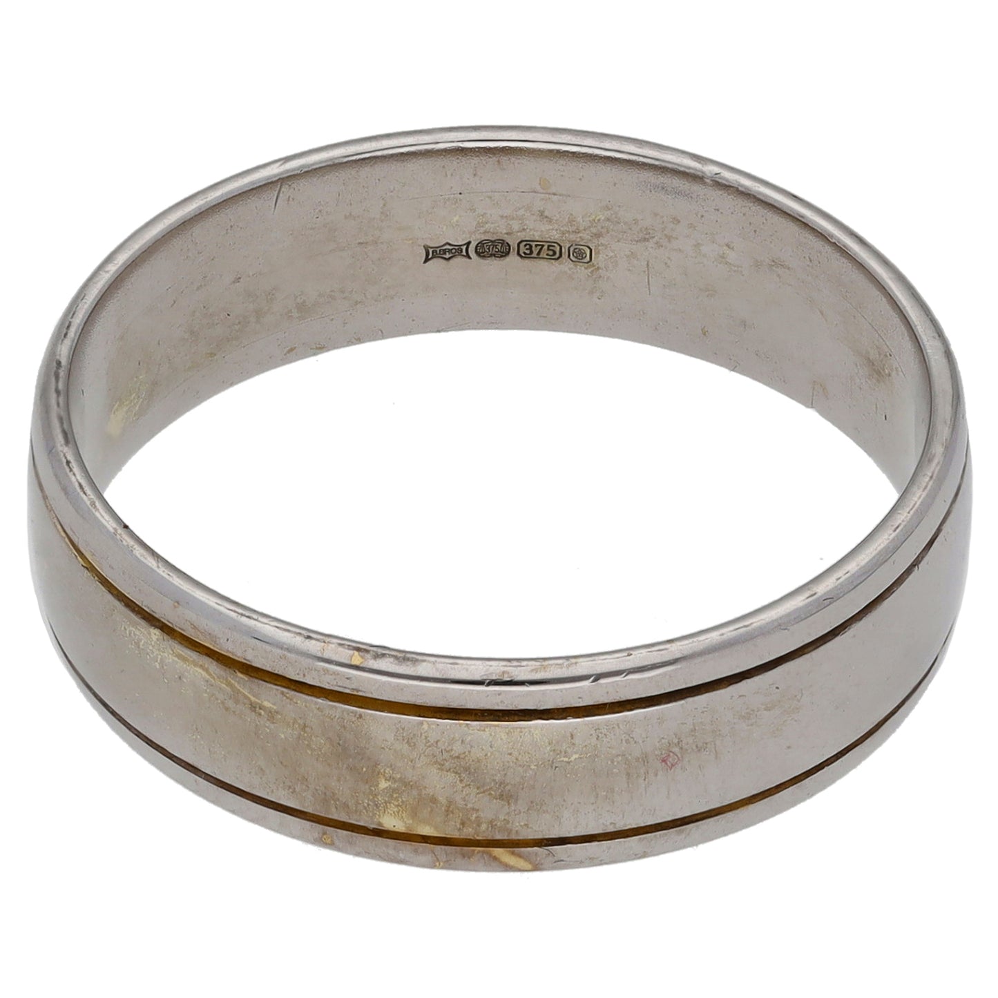 9ct White Gold Patterned Wedding Ring Size T
