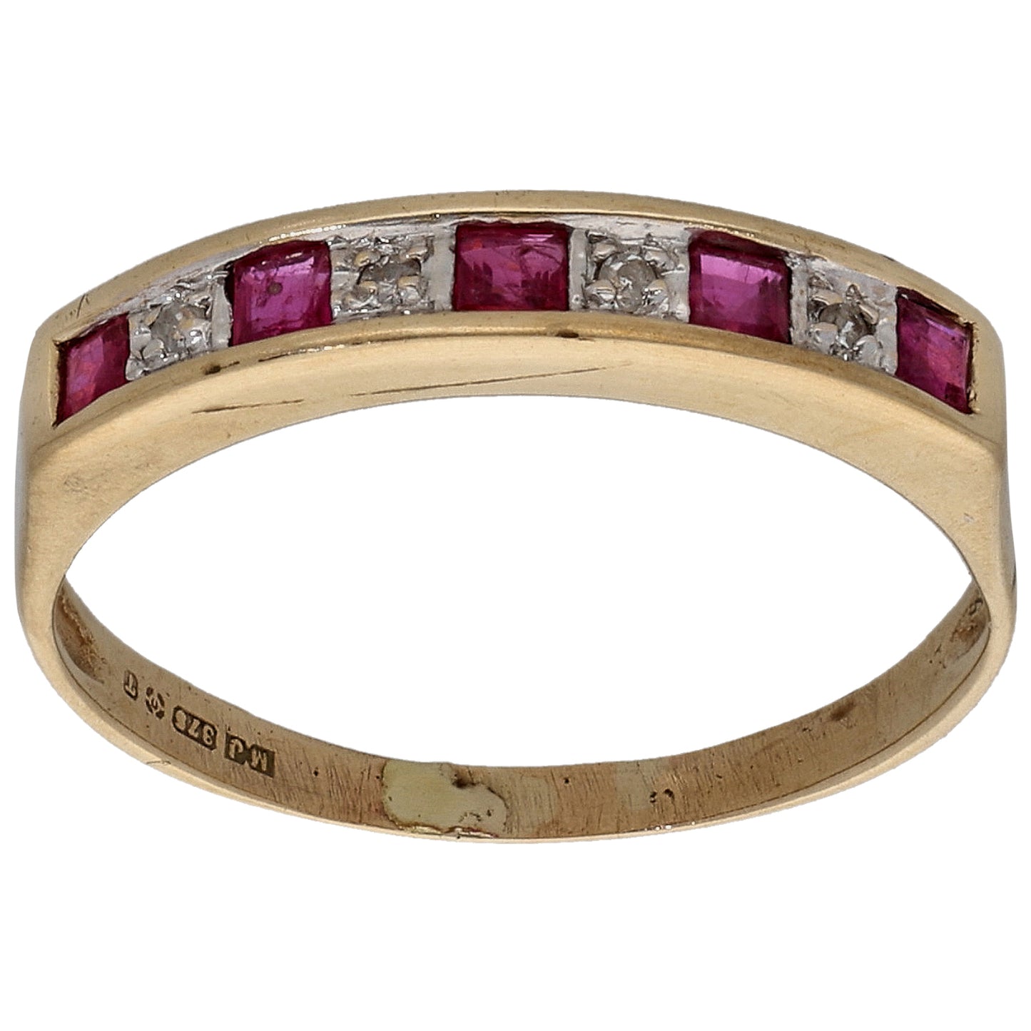 9ct Gold Ruby & 0.02ct Diamond Half Eternity Ring Size O