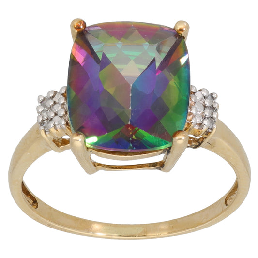 9ct Gold 0.03ct Diamond & Coated Topaz Dress/Cocktail Ring Size P