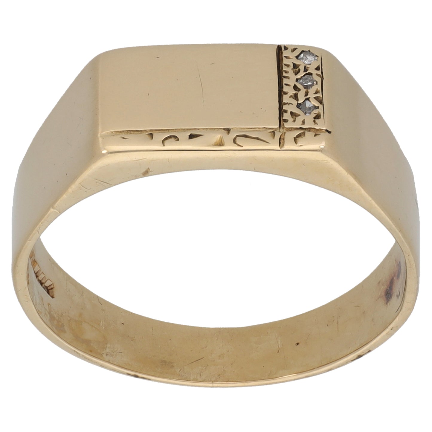 9ct Gold 0.015ct Diamond Patterned Signet Ring Size U