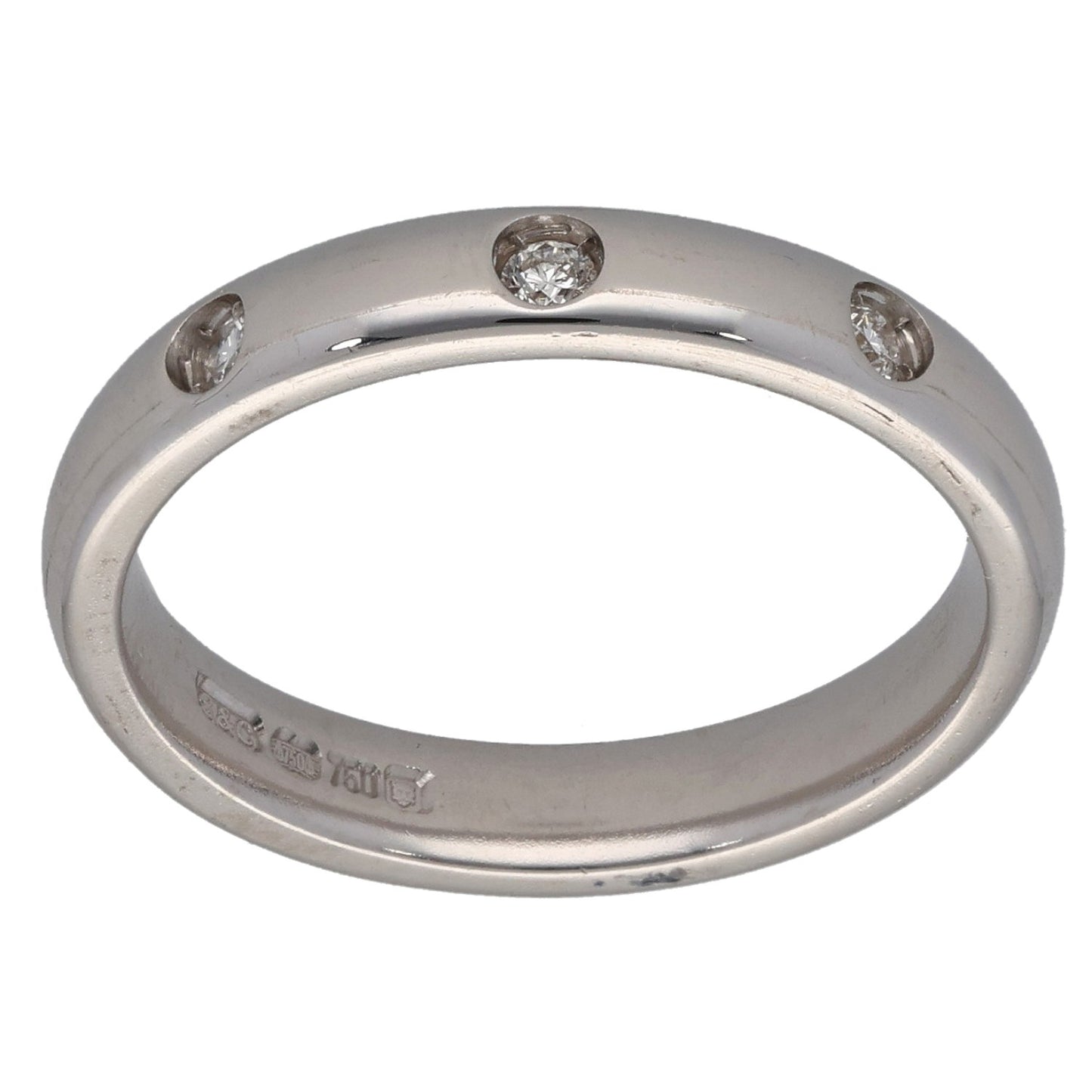 18ct White Gold 0.12ct Diamond Trilogy Ring Size K