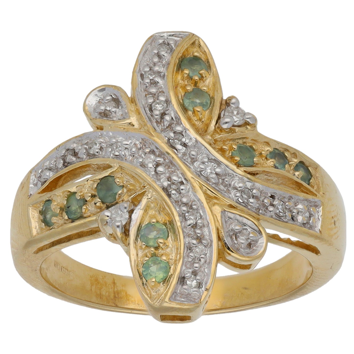 9ct Gold 0.105ct Diamond & Emerald Dress/Cocktail Ring Size N