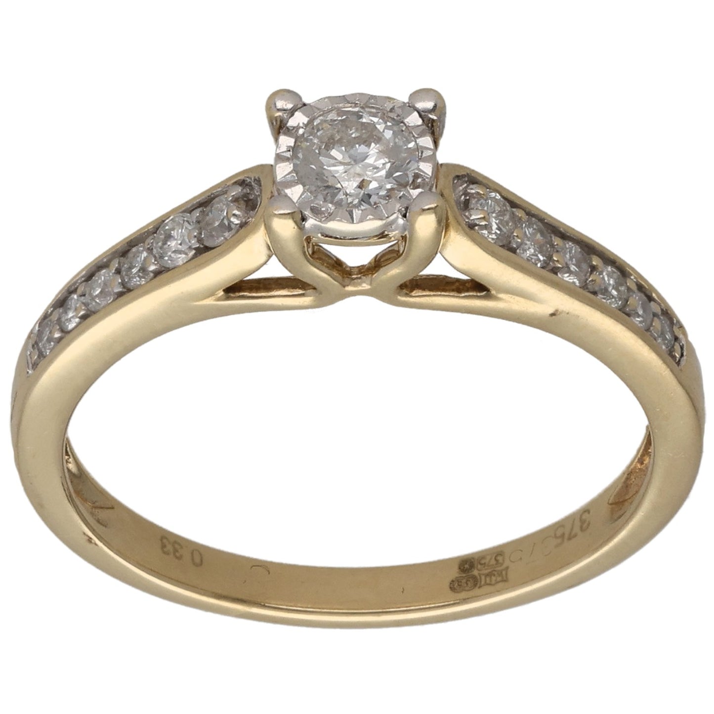9ct Gold 0.33ct Diamond Solitaire Ring With Accent Stones Size N