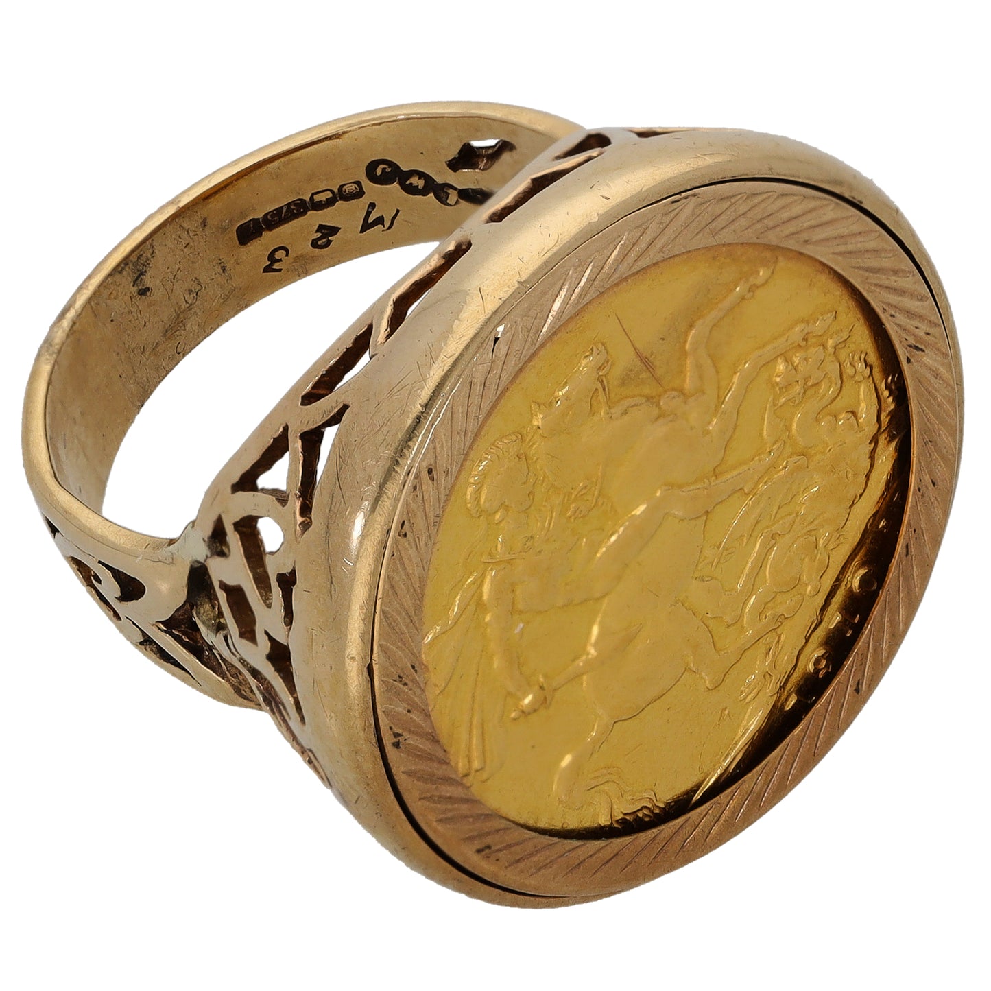 9ct Gold Full Sovereign Coin Ring Size P
