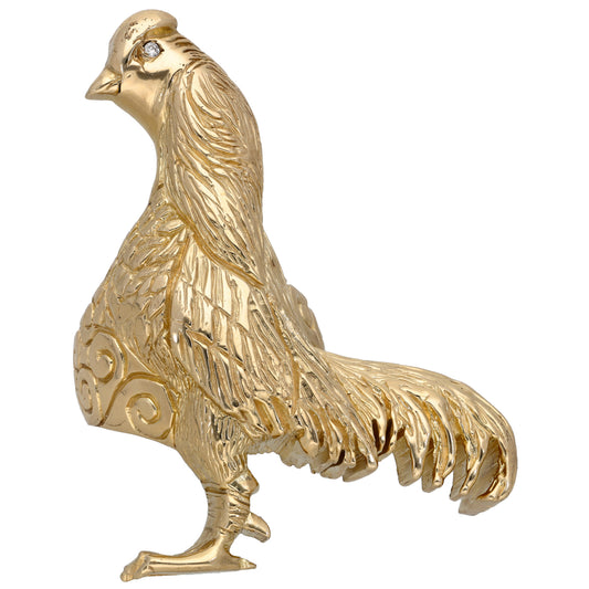 9ct Gold 0.05ct Diamond Rooster Ring Size Z