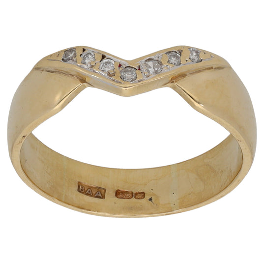 9ct Gold 0.07ct Diamond Wishbone Ring Size L