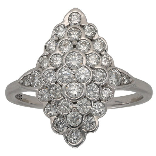 9ct White Gold 1.00ct Diamond Cluster Ring Size M