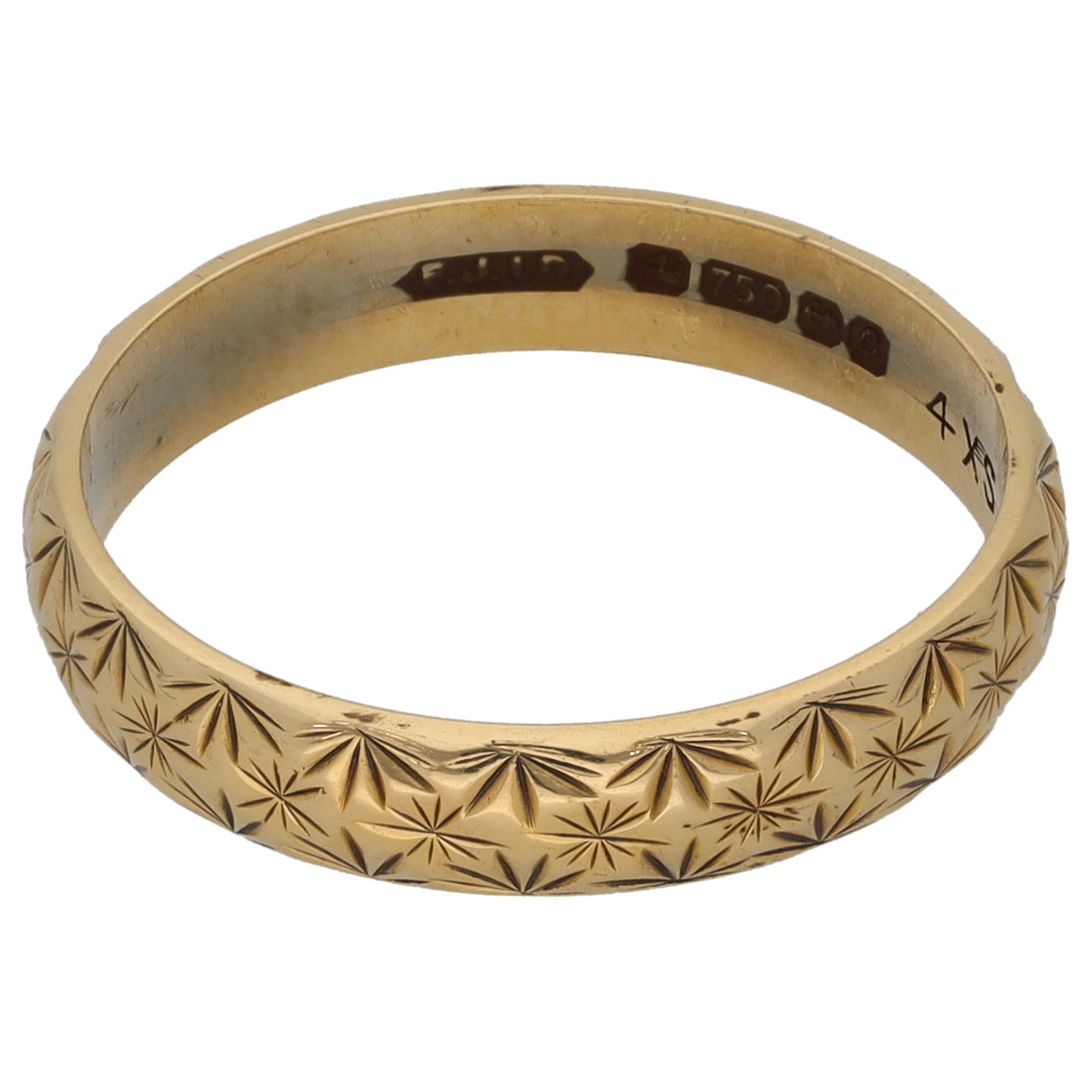 18ct Gold Patterned Wedding Ring Size O