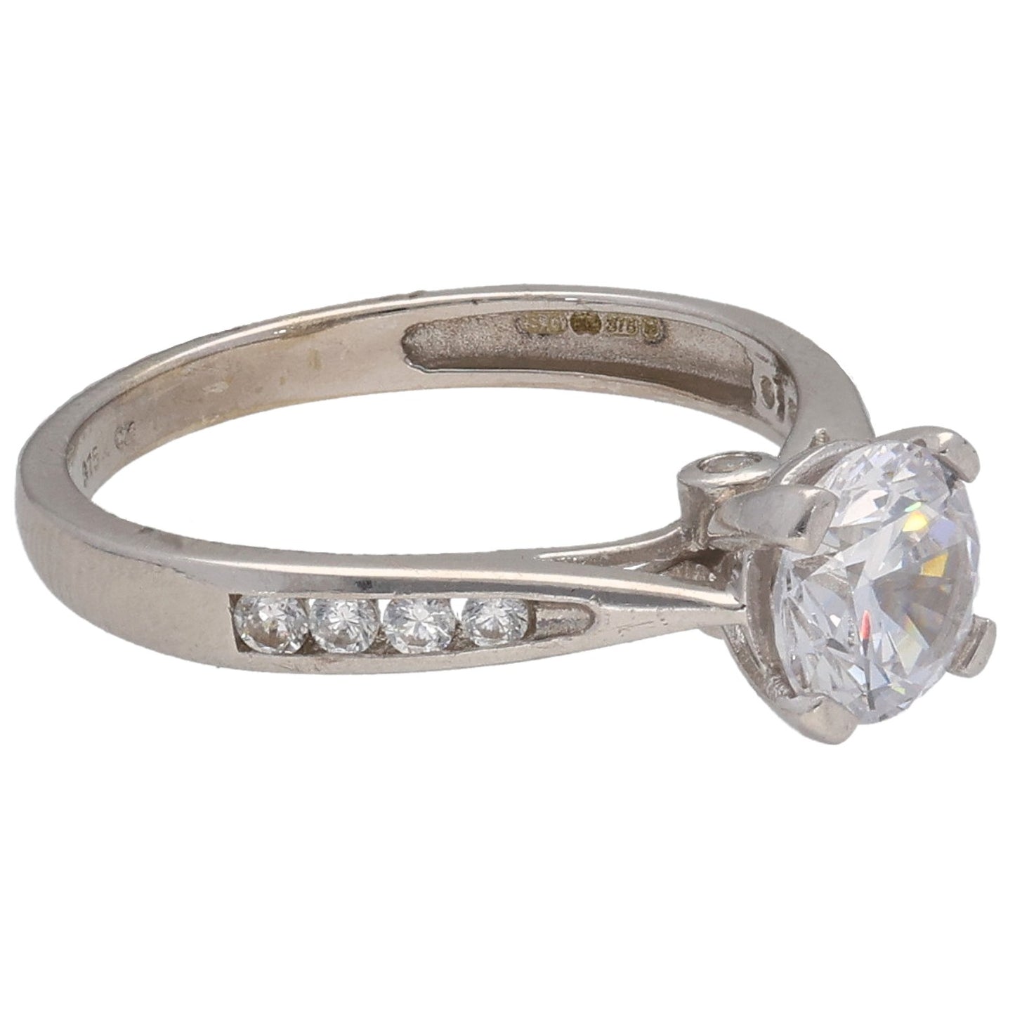 9ct White Gold Cubic Zirconia Single Stone Ring With Accents Size M