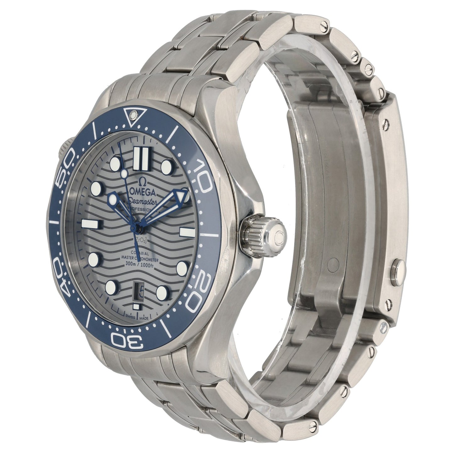 Omega Seamaster 210.30.42.20.06.001, Grey & Blue Dial, Stainless Steel, Front Angle Image