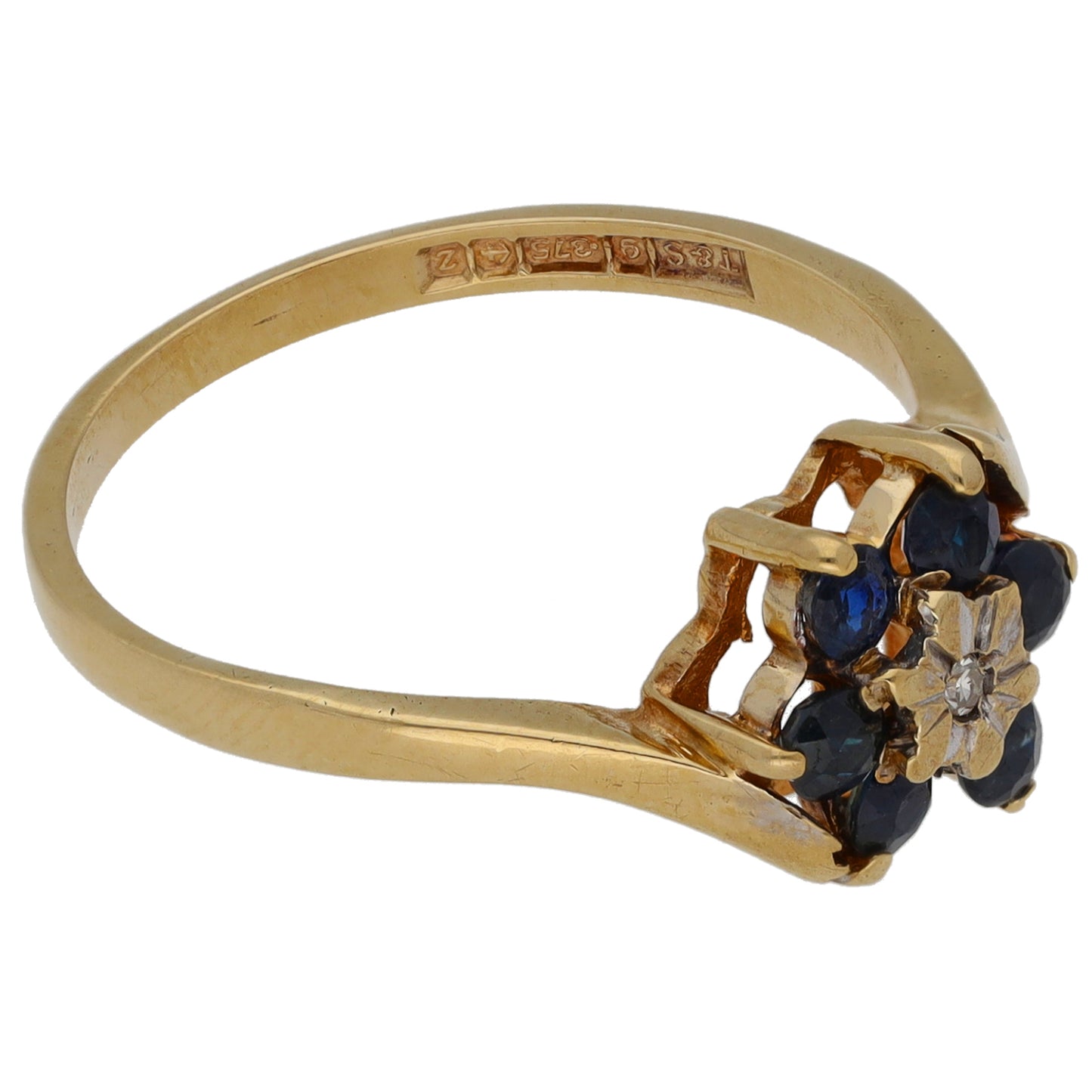 9ct Gold Sapphire & 0.01ct Diamond Dress/Cocktail Ring Size P