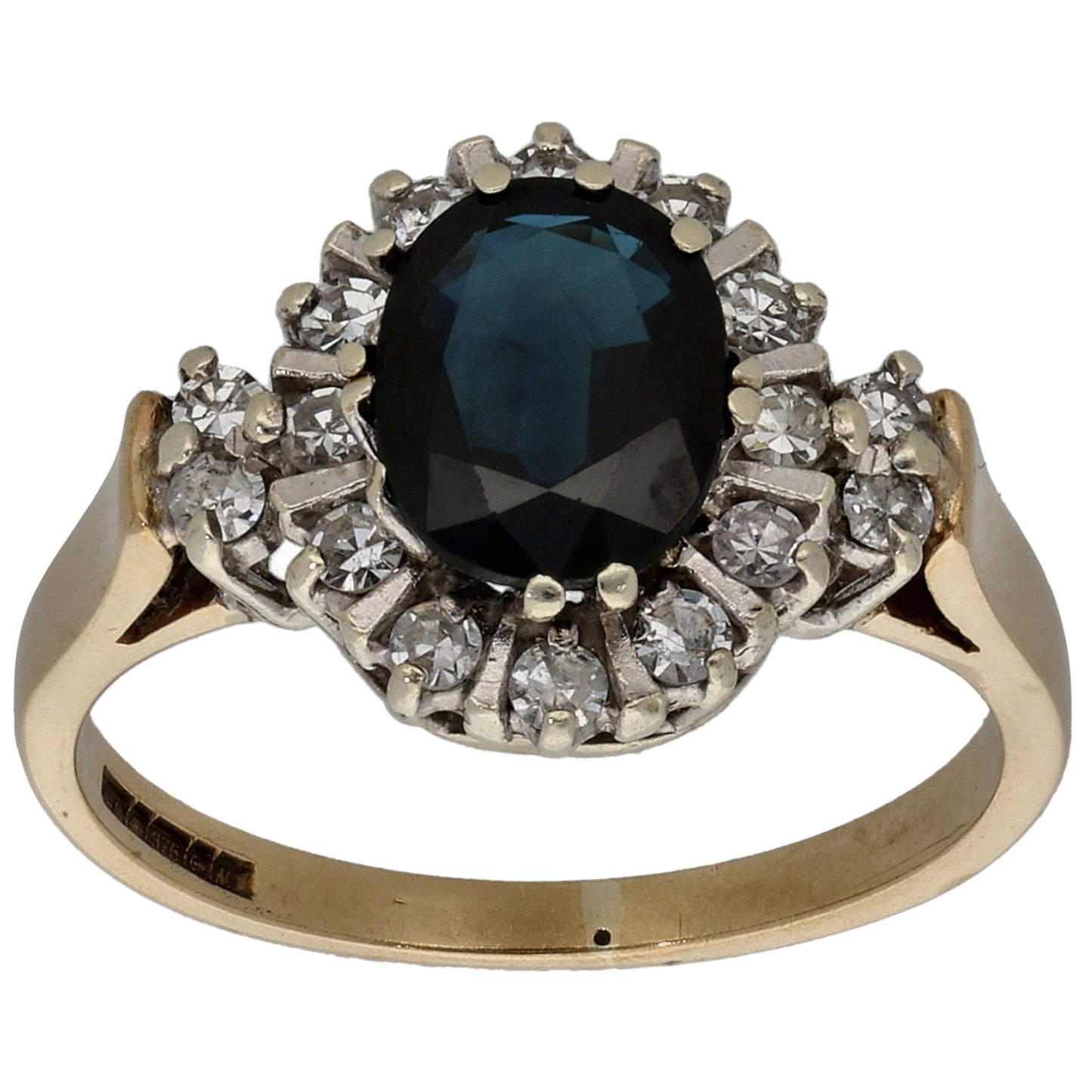 9ct Gold Sapphire & 0.20ct Diamond Dress/Cocktail Ring Size L