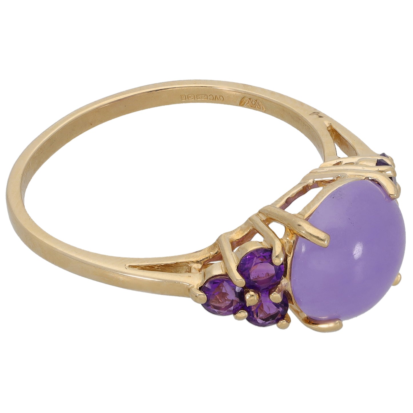 14ct Gold Jade & Amethyst Dress/Cocktail Ring Size G