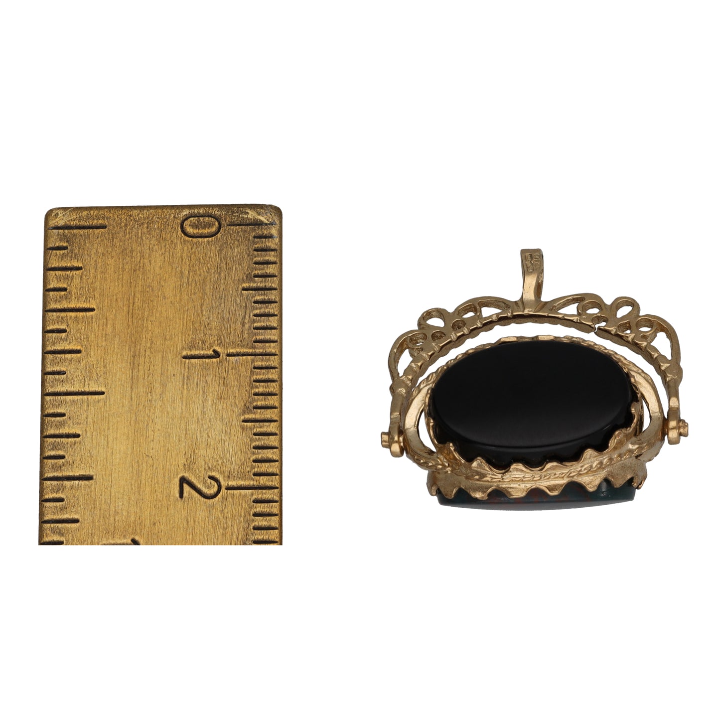9ct Gold Onyx, Carnelian & Bloodstone Fob Pendant