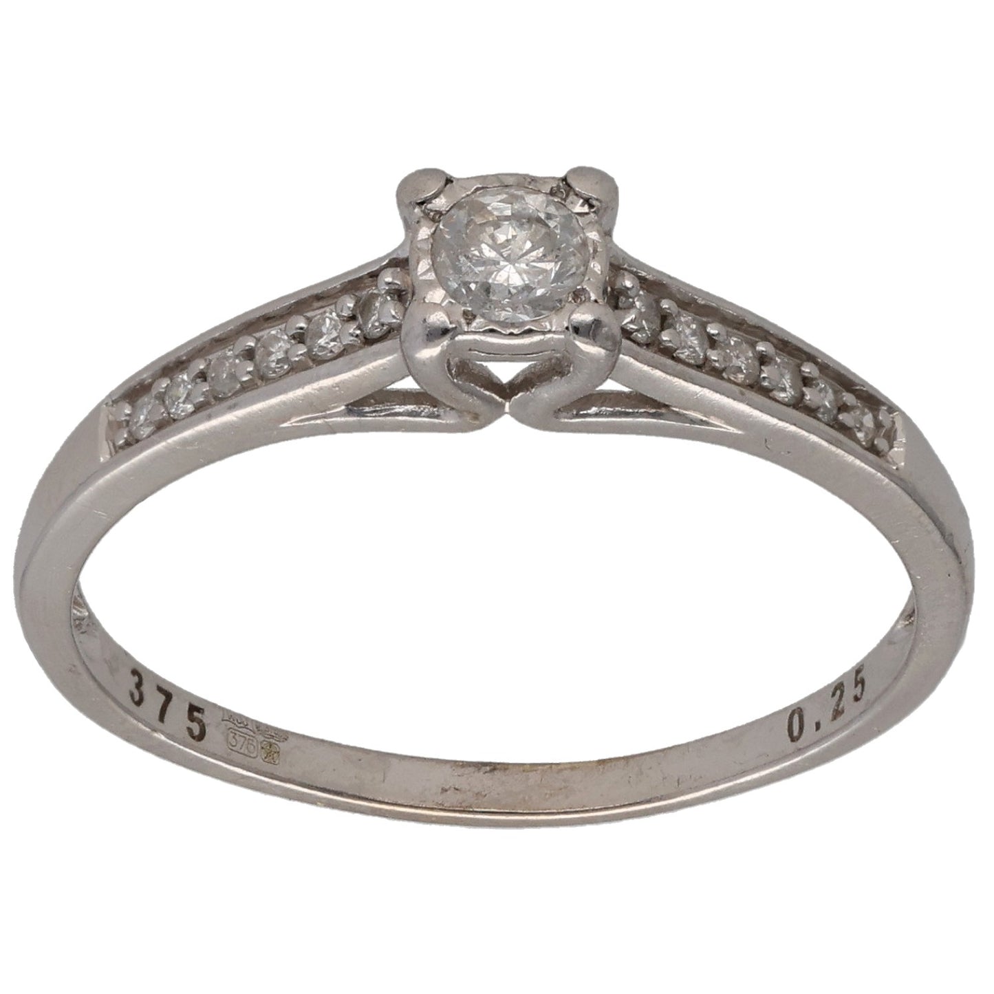 9ct White Gold 0.33ct Diamond Solitaire Ring With Accent Stones Size S