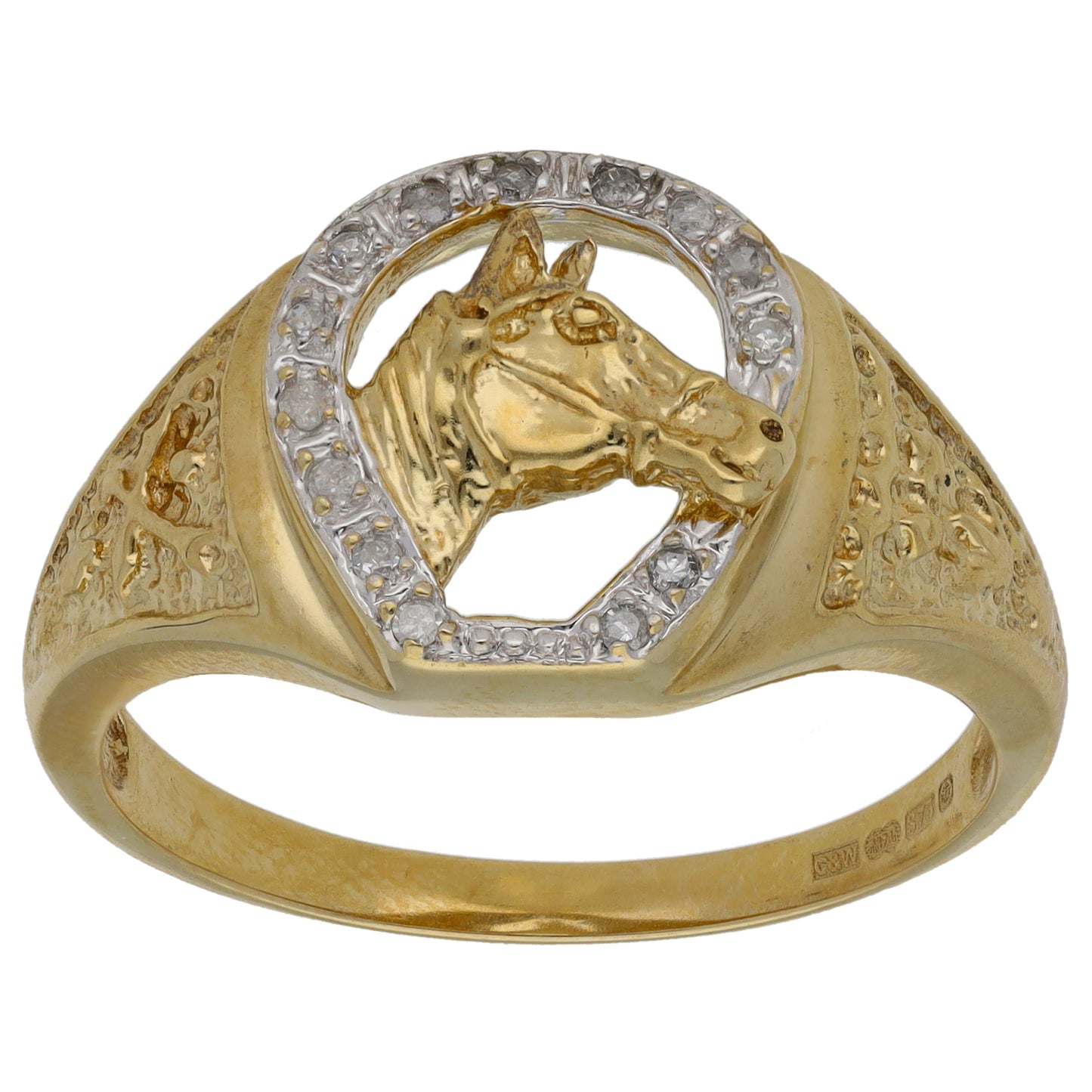 9ct Gold 0.14ct Diamond Horseshoe Ring Size Z