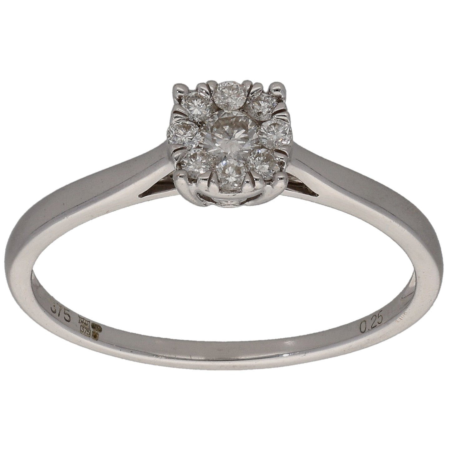 9ct White Gold 0.25ct Diamond Cluster Ring Size S