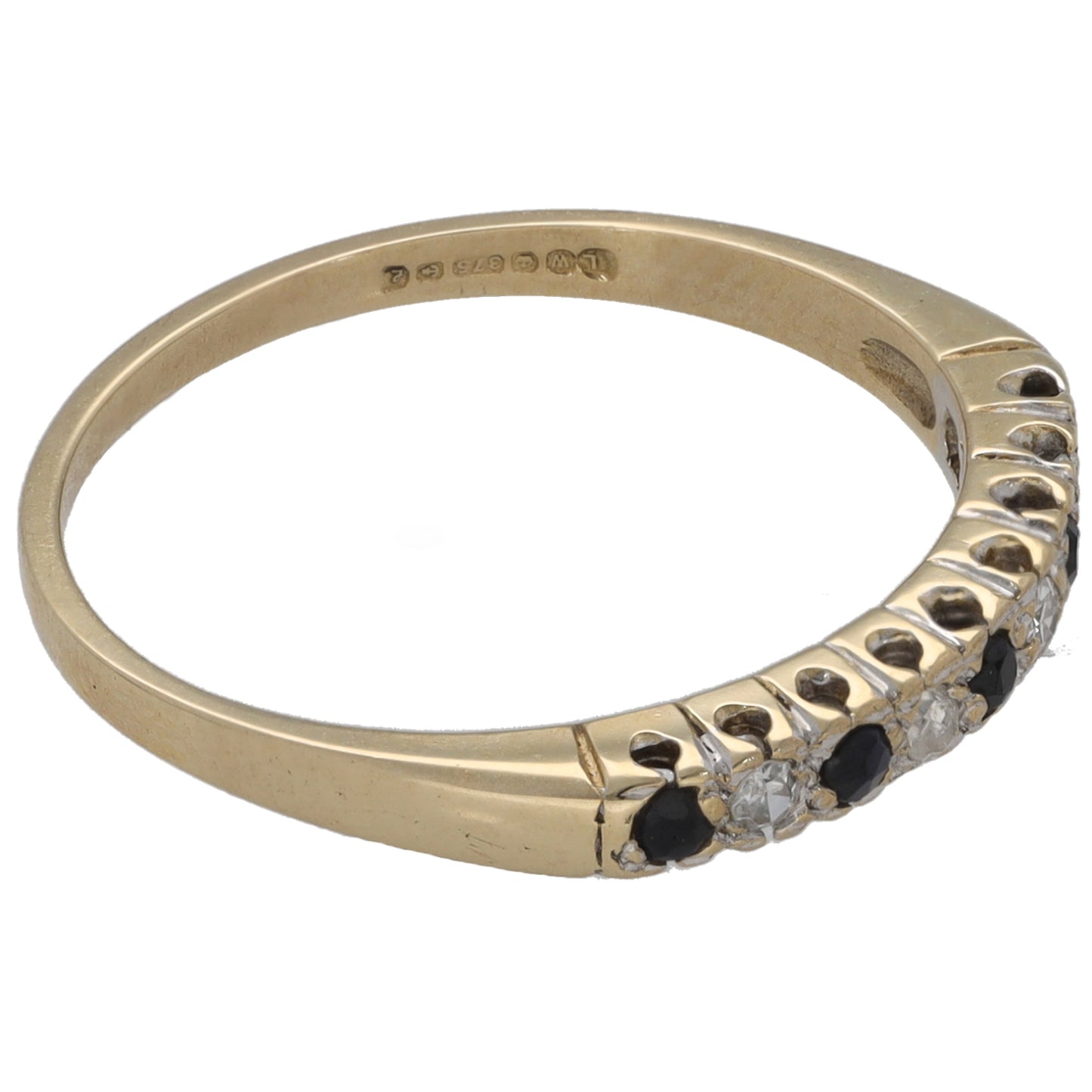 9ct Gold Sapphire 0.04ct & Diamond Half Eternity Ring Size L