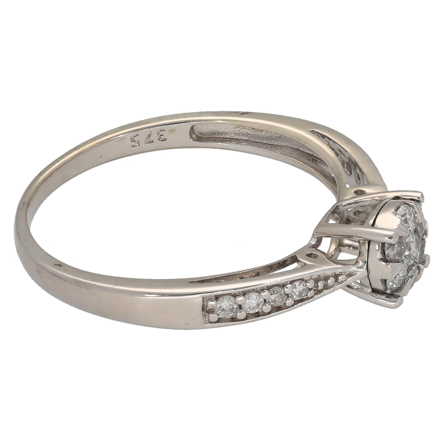 9ct White Gold 0.25ct Diamond Cluster Ring Size P