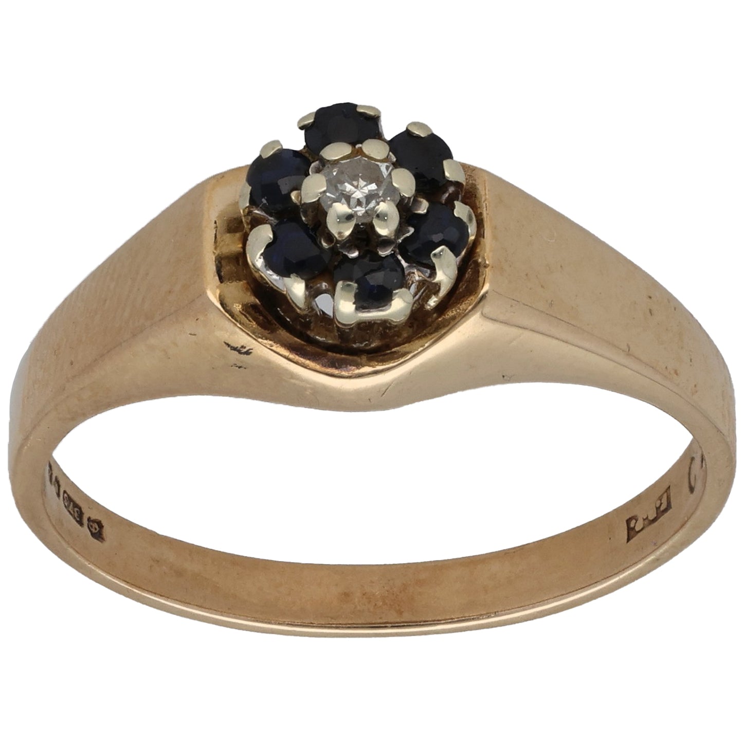 9ct Gold Sapphire & 0.01ct Diamond Dress/Cocktail Ring Size M