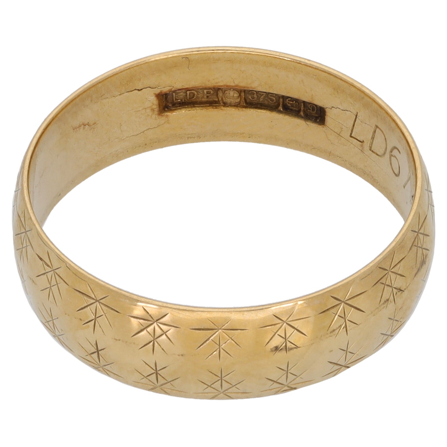 9ct Gold Patterned Wedding Ring Size O