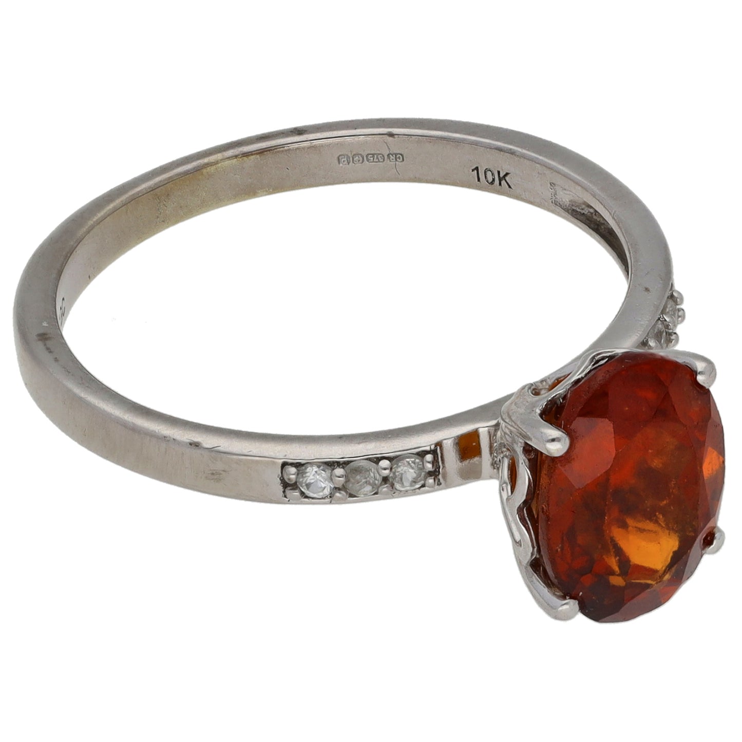 9ct White Gold Garnet & Cubic Zirconia Single Stone Ring with Accent Stones Size Q
