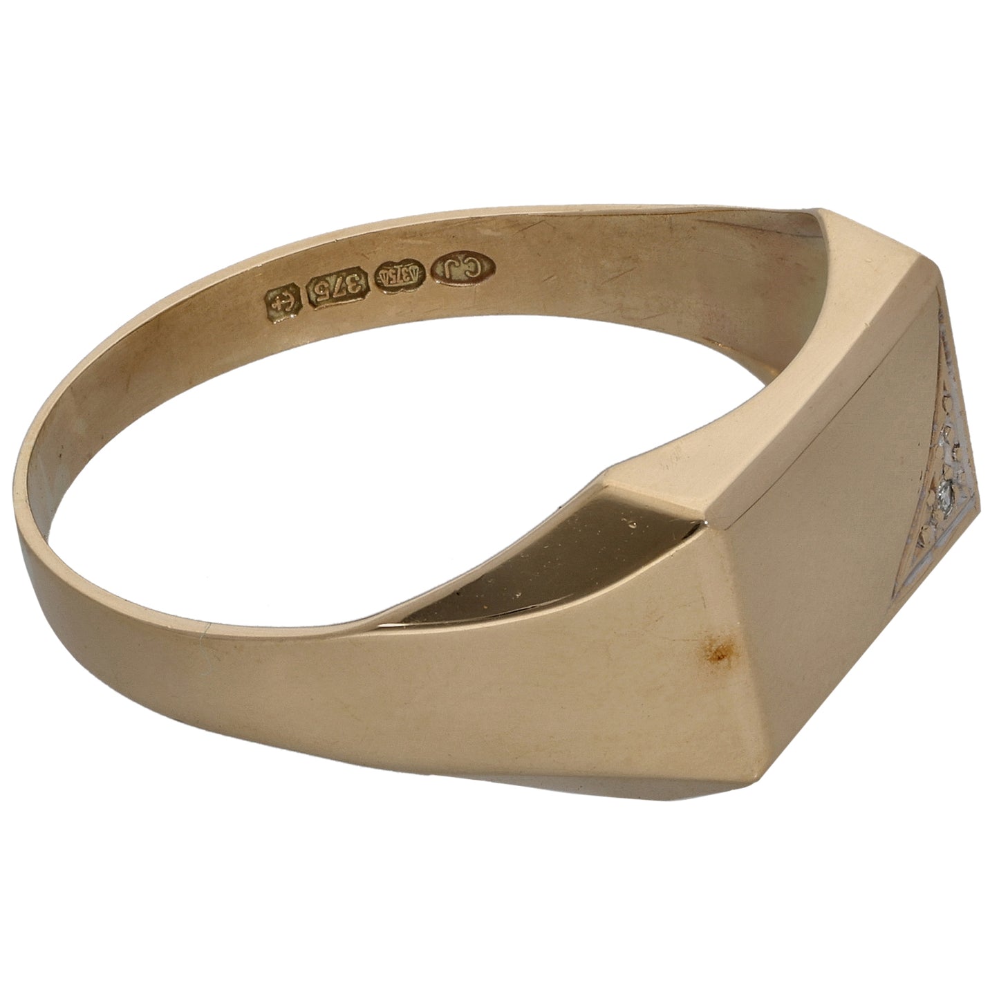 9ct Gold 0.01ct Diamond Plain Single Stone Signet Ring Size W