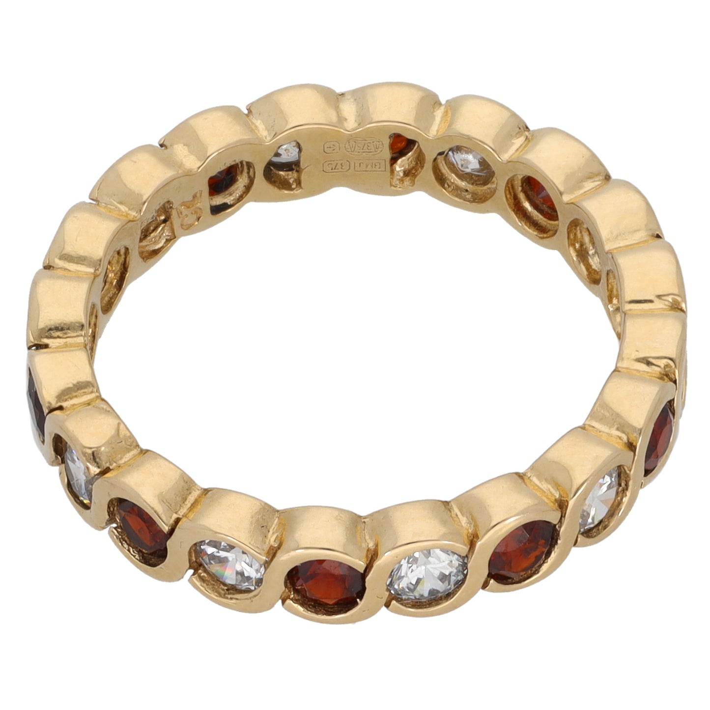 9ct Gold Garnet & Cubic Zirconia Eternity Ring Size O