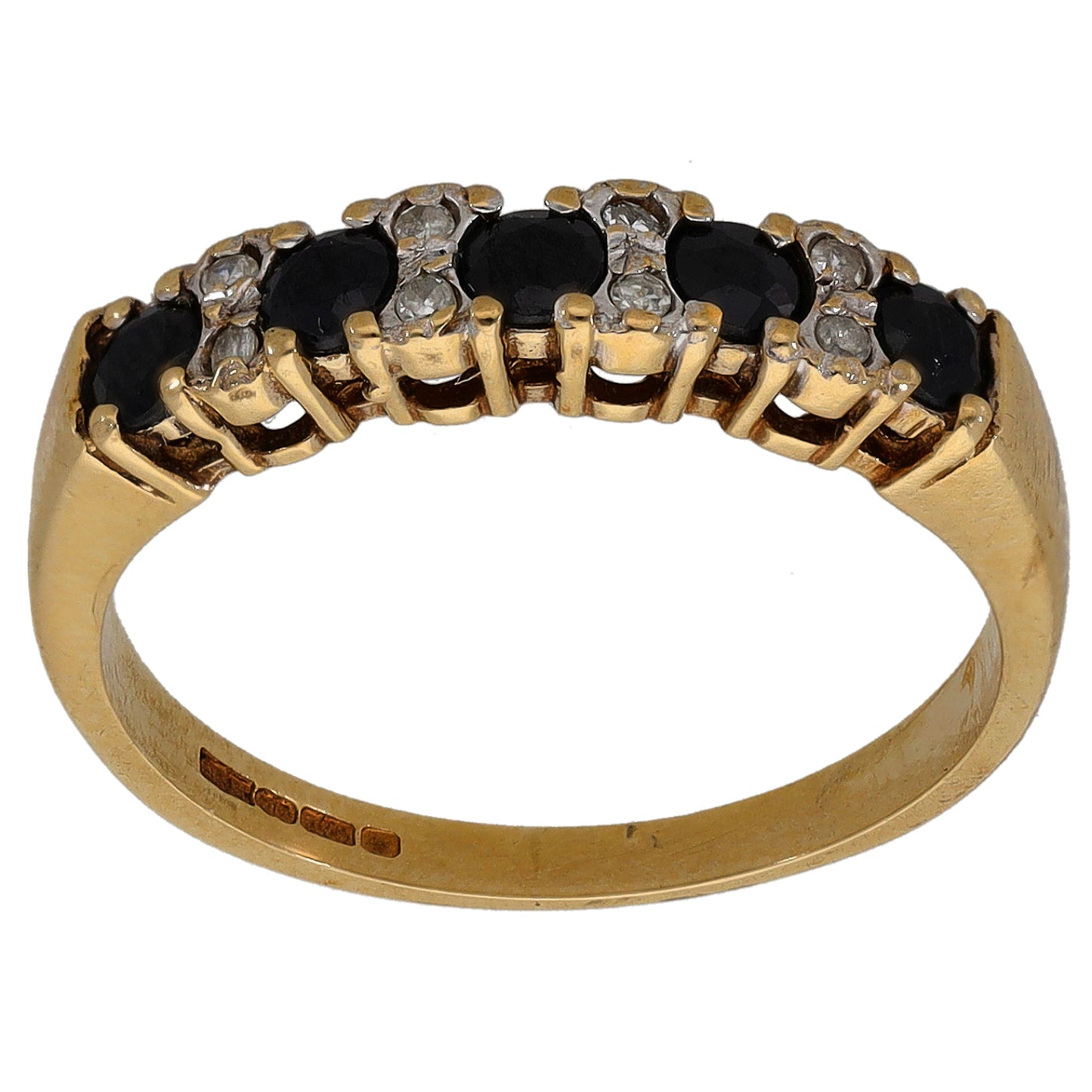 9ct Gold Sapphire & 0.04ct Diamond Half Eternity Ring Size M
