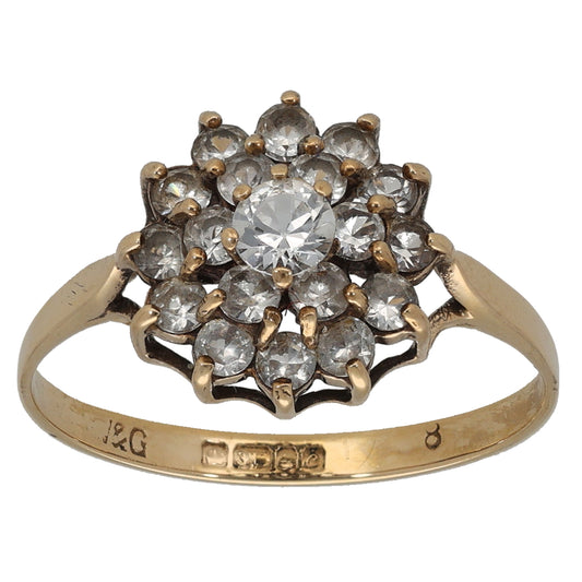 9ct Gold Cubic Zirconia Cluster Ring Size R