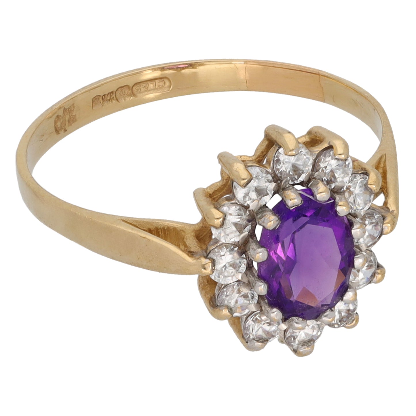9ct Gold Amethyst & Cubic Zirconia Dress/Cocktail Ring Size P