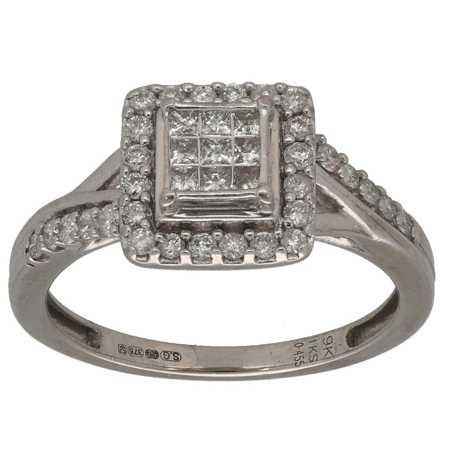 9ct White Gold 0.455ct Diamond Cluster Ring Size N