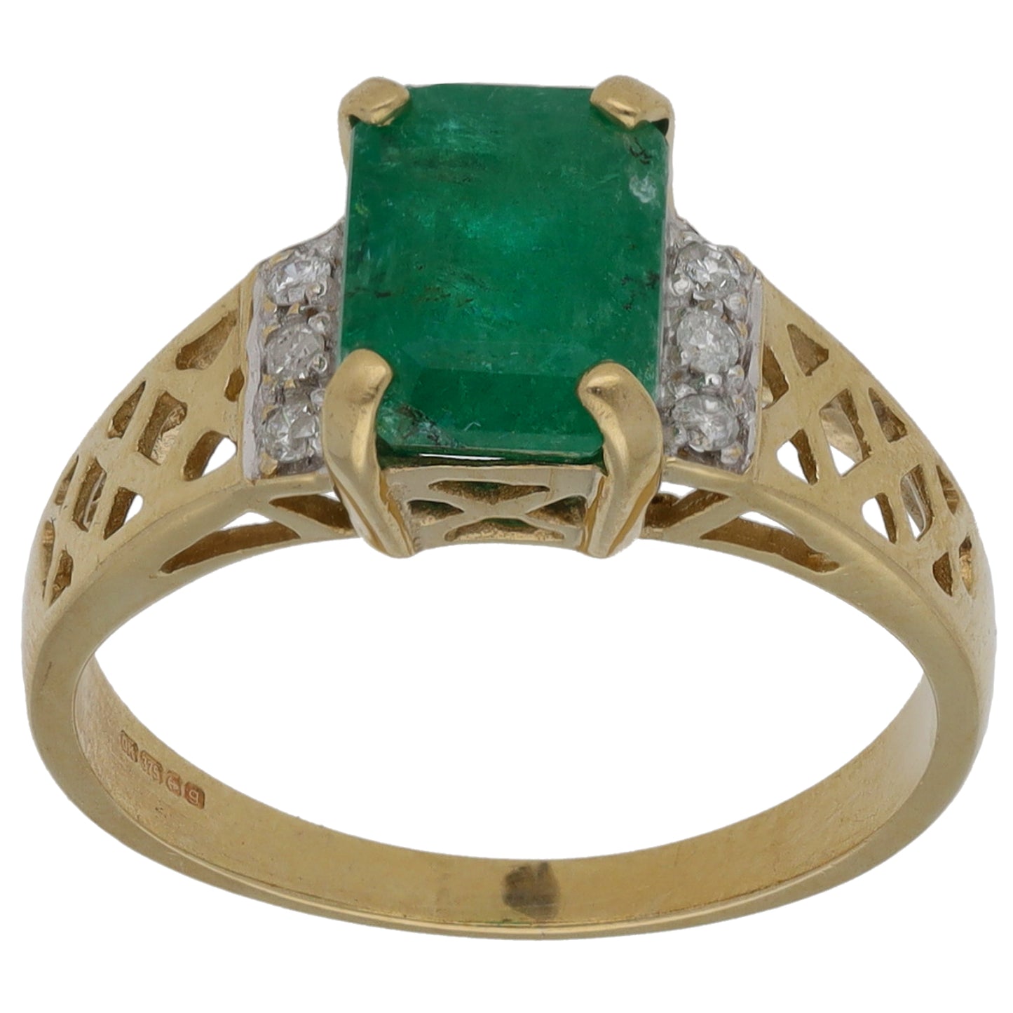 9ct Gold Emerald & 0.06ct Diamond Dress/Cocktail Ring Size L