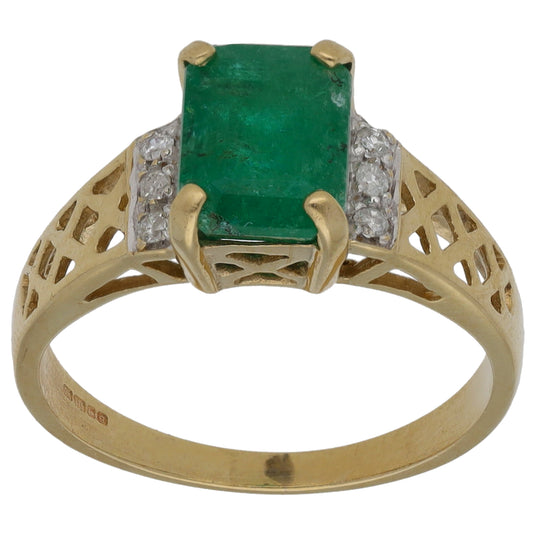 9ct Gold Emerald & 0.06ct Diamond Dress/Cocktail Ring Size L