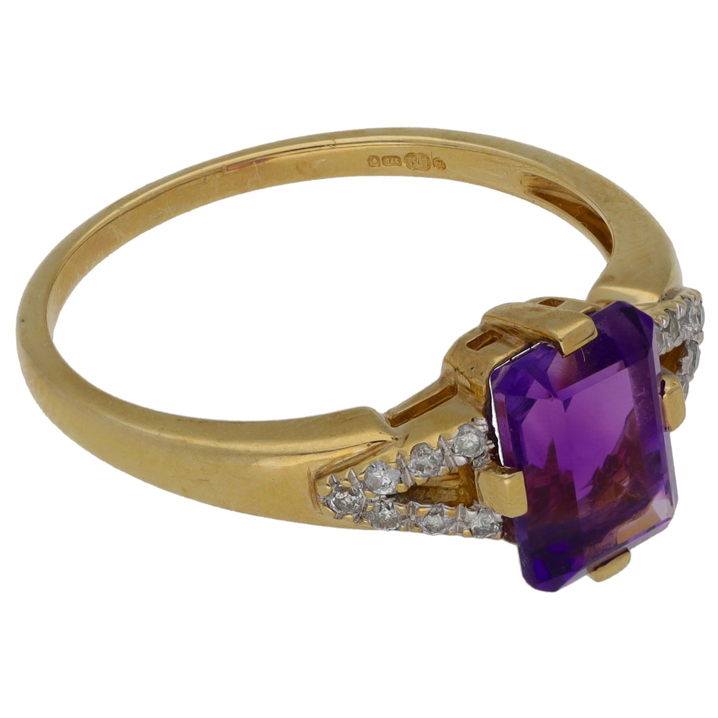 9ct Gold 0.07ct Diamond & Amethyst Dress/Cocktail Ring Size O