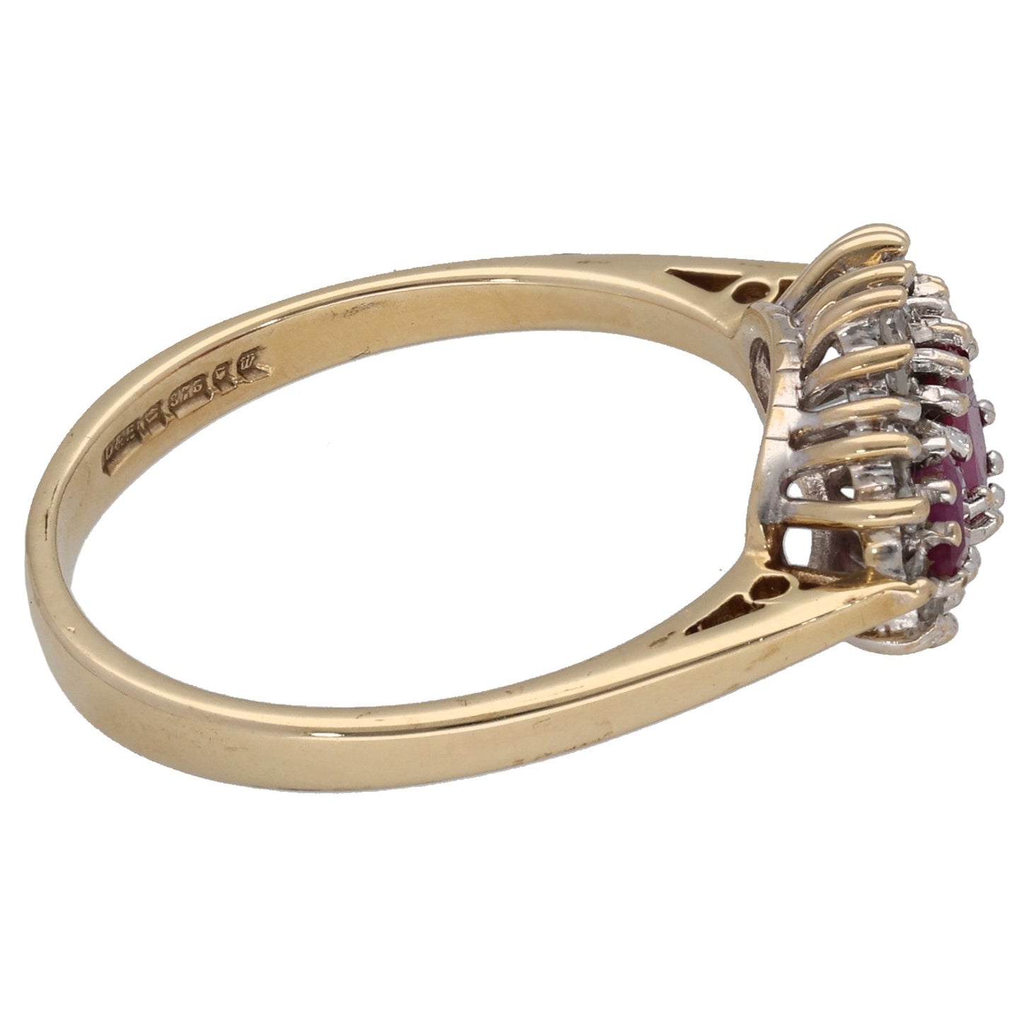 9ct Gold 0.20ct Diamond & Glass Filled Ruby Dress/Cocktail Ring Size P