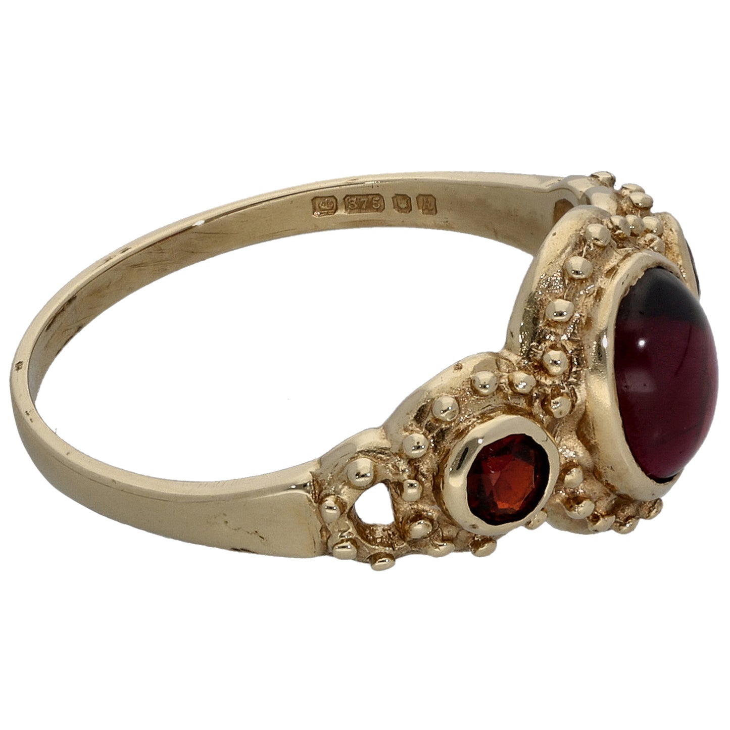 9ct Gold Garnet Trilogy Ring Size M