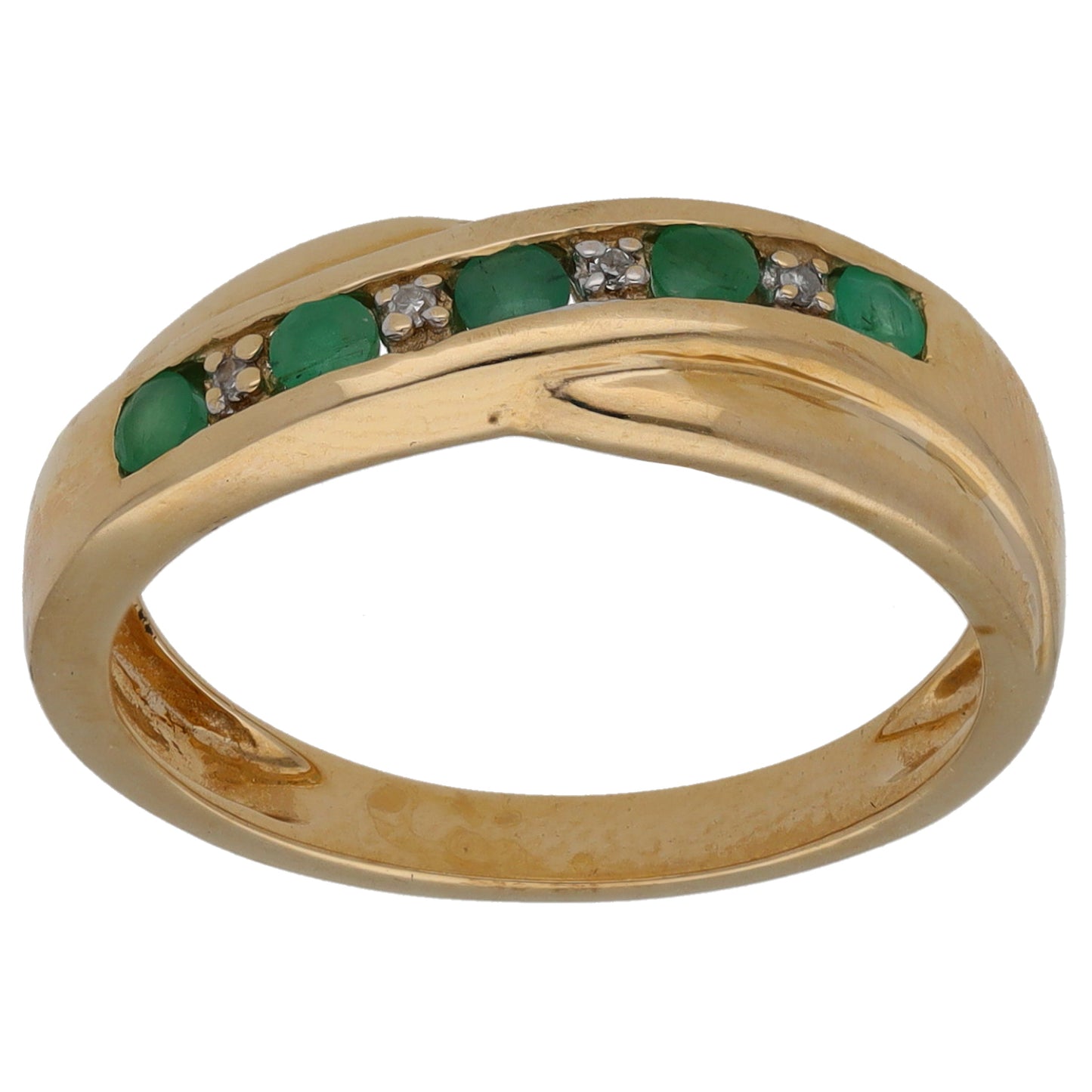 9ct Gold 0.02ct Diamond & Emerald Dress/Cocktail Ring Size M