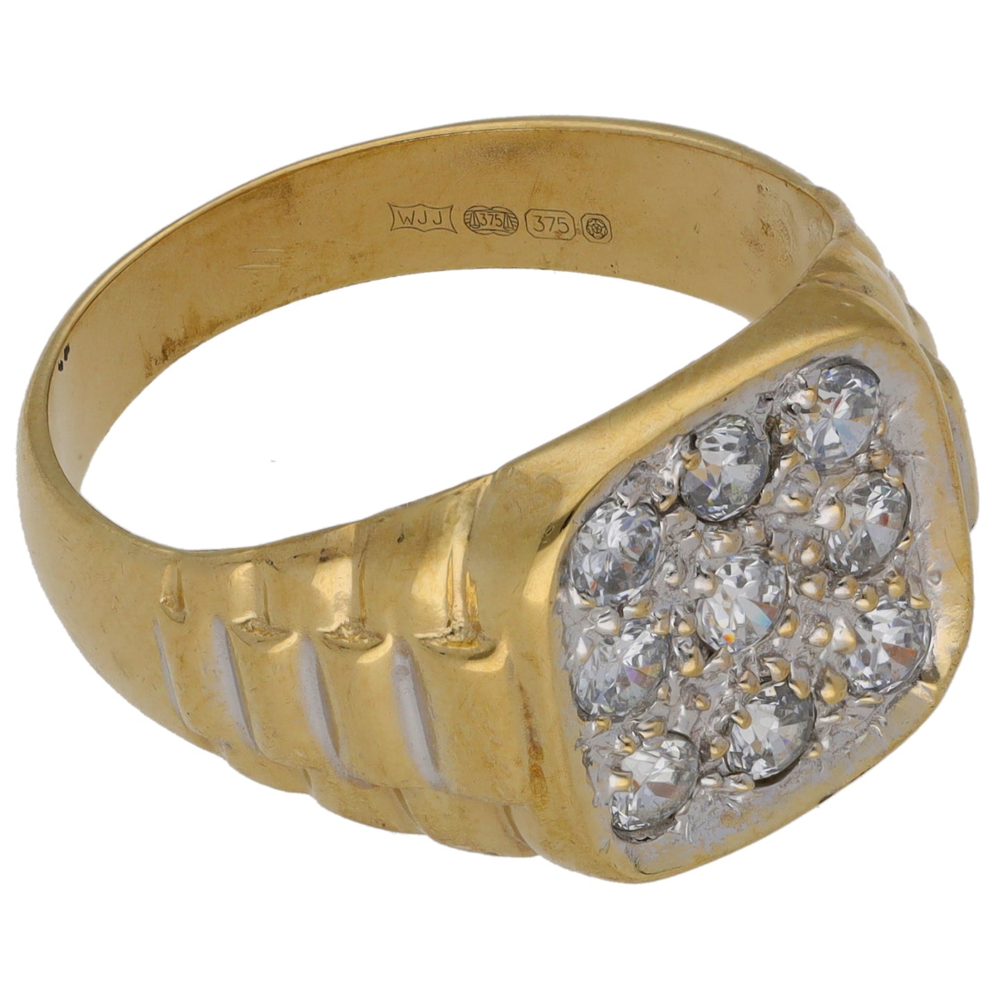 9ct Gold Cubic Zirconia Patterned Signet Ring Size T