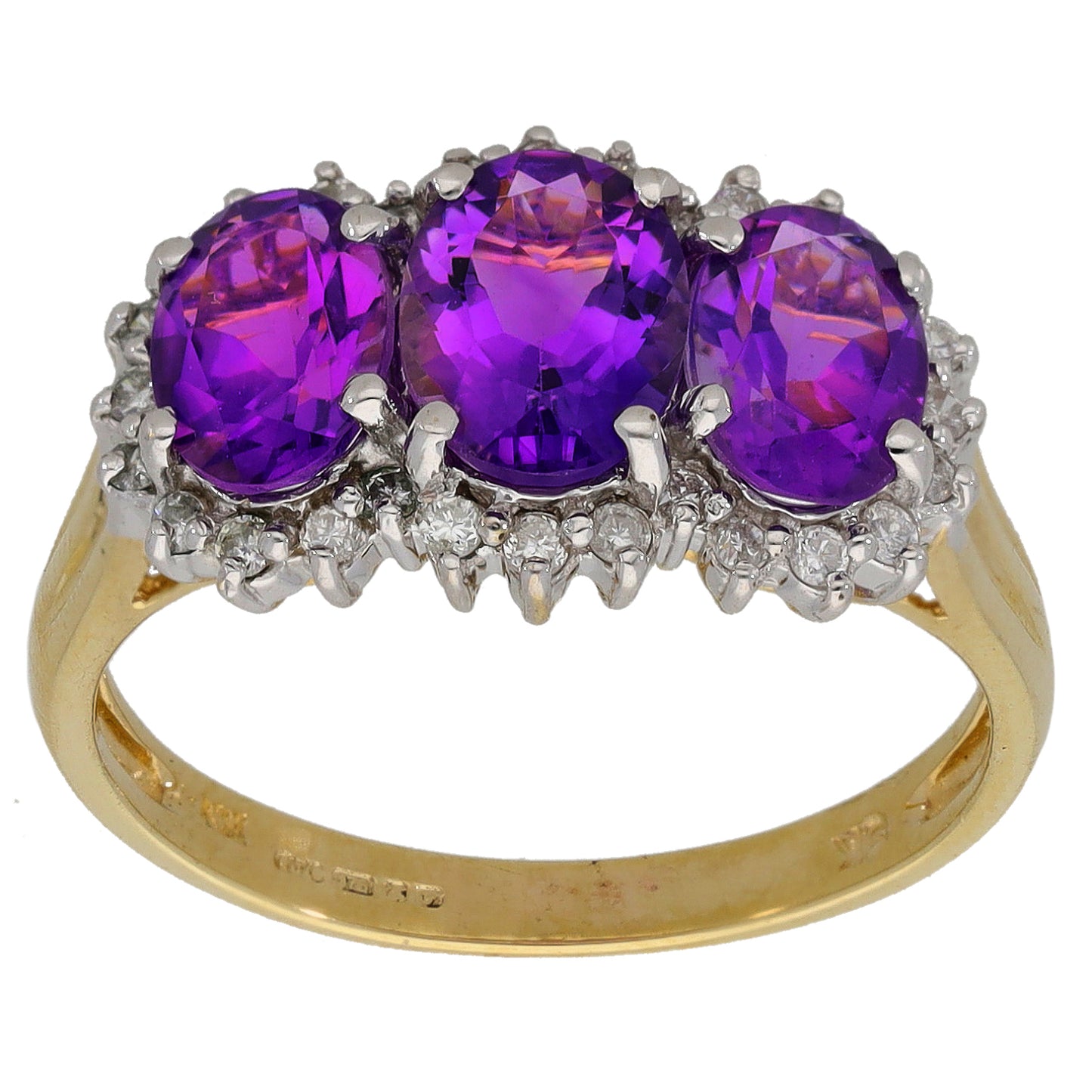 9ct Gold Amethyst & 0.28ct Diamond Dress/Cocktail Ring Size Q