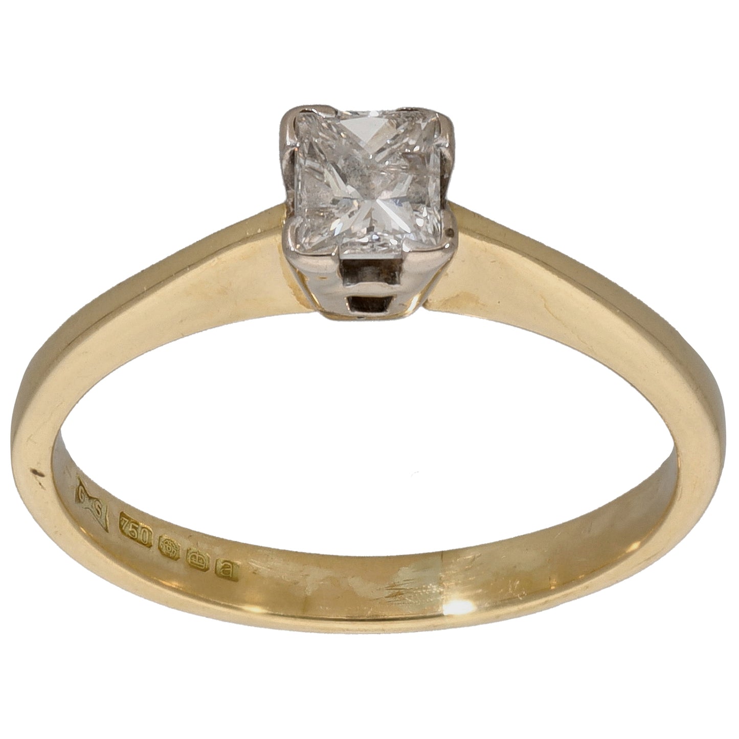 18ct Gold 0.30ct Square Diamond Solitaire Ring Size M