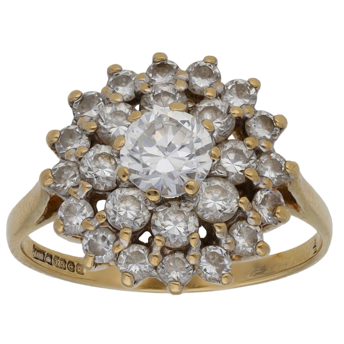 9ct Gold Cubic Zirconia Cluster Ring Size O