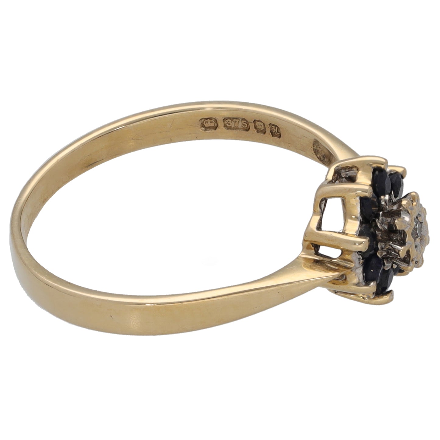 9ct Gold Sapphire & 0.01ct Diamond Cluster Ring Size N