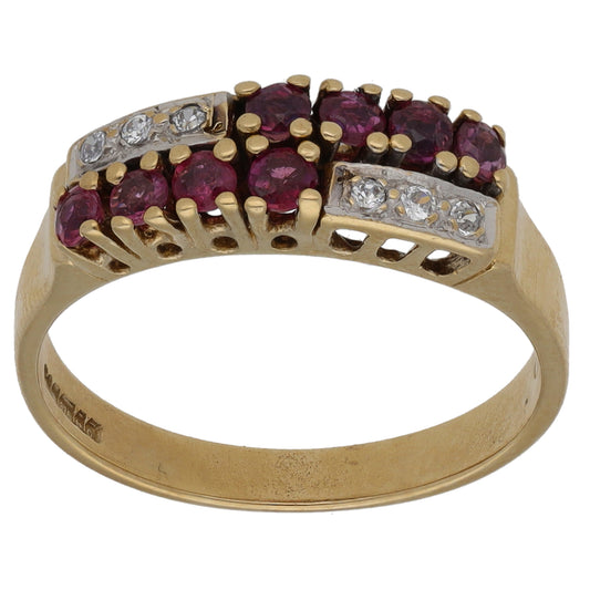 9ct Gold Ruby & Cubic Zirconia Dress/Cocktail Ring Size N