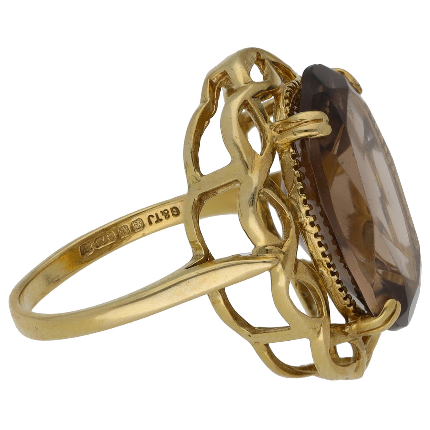 9ct Gold Smoky Quartz Single Stone Ring Size L