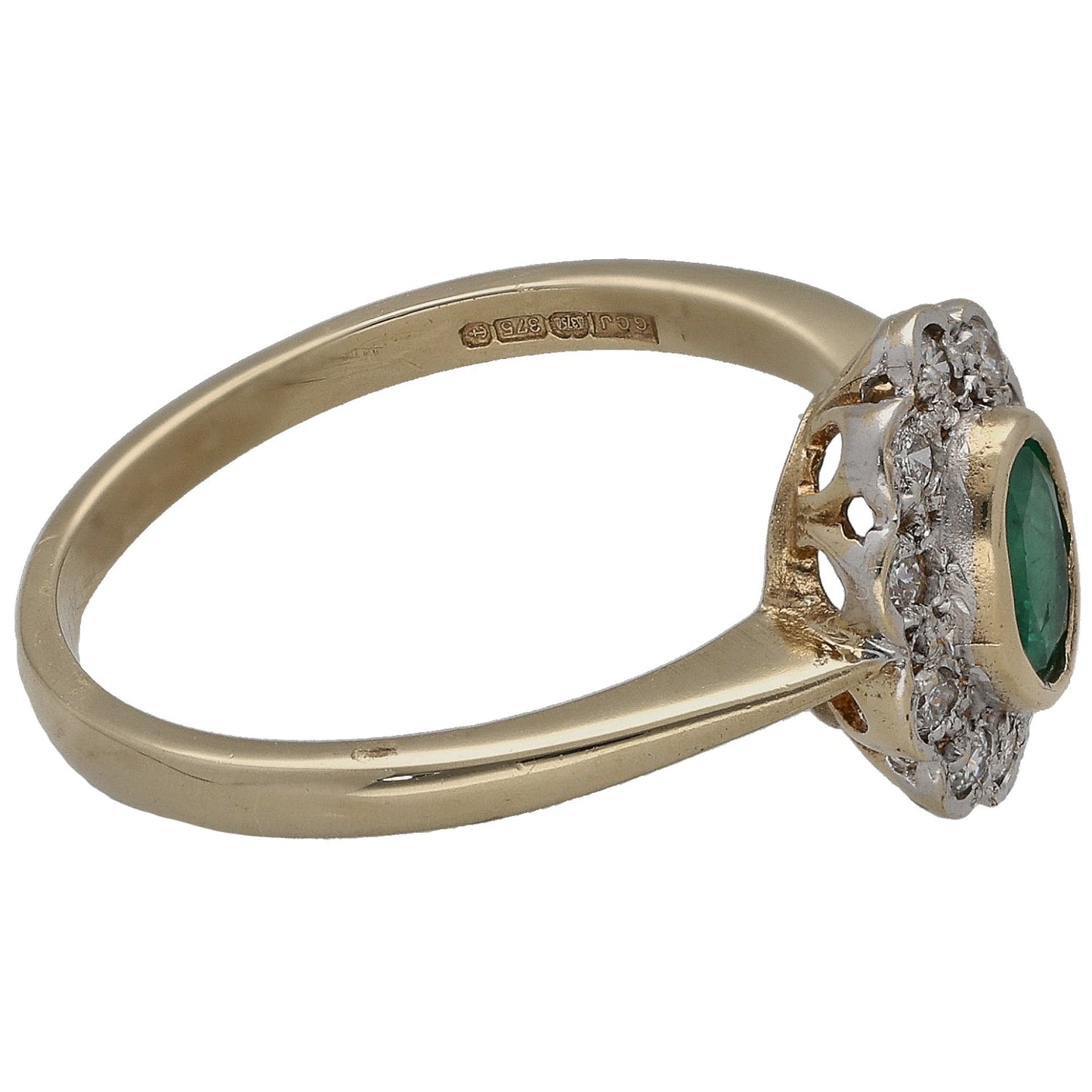 9ct Gold Emerald & 0.10ct Diamond Dress/Cocktail Ring Size N