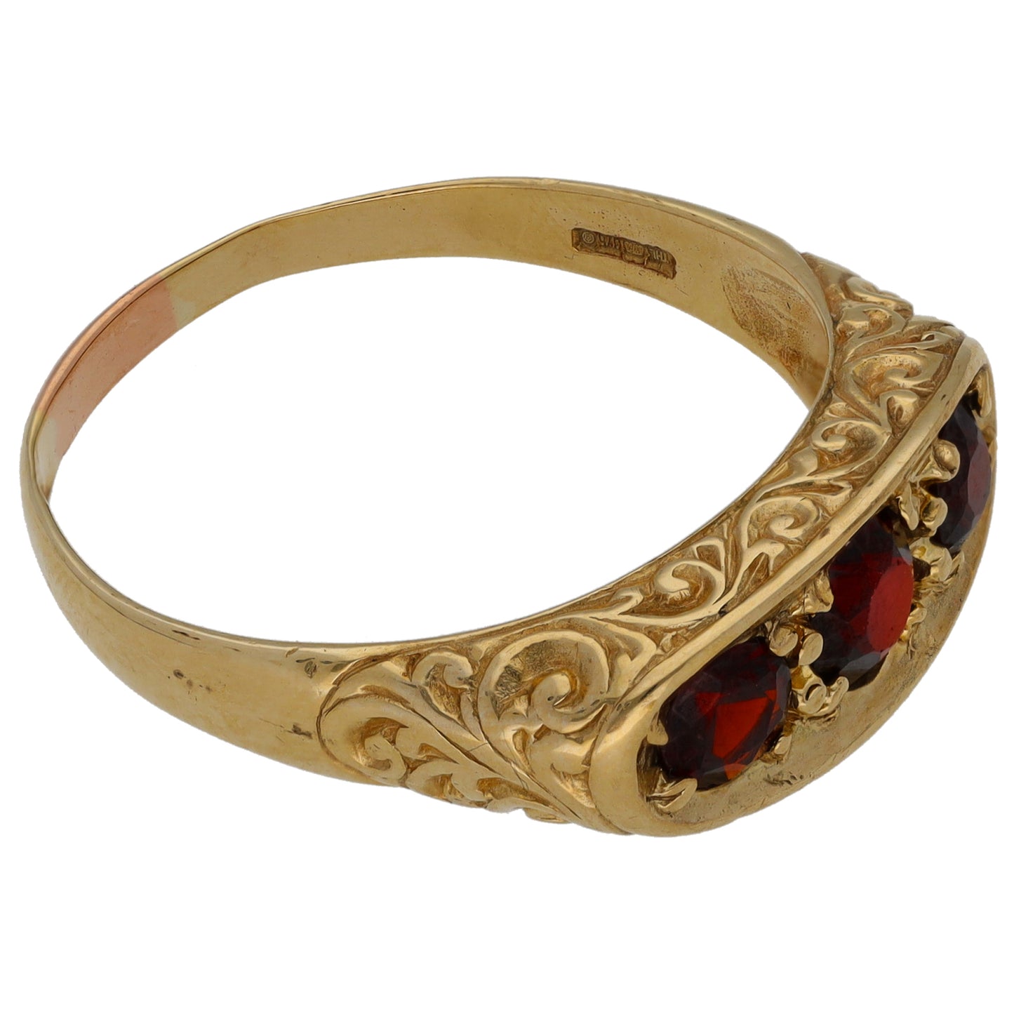 9ct Gold Garnet Trilogy Ring Size Y