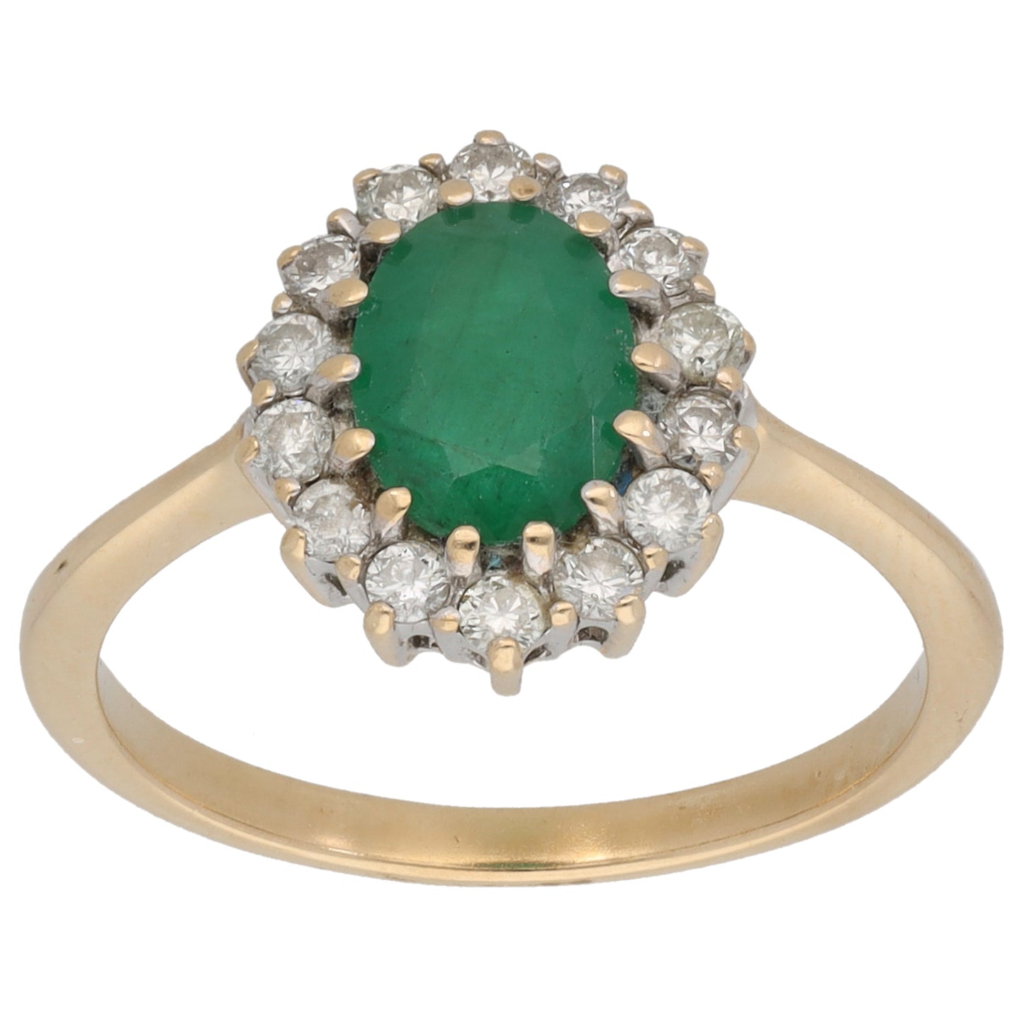 9ct Gold Emerald & 0.28ct Diamond Dress/Cocktail Ring Size O