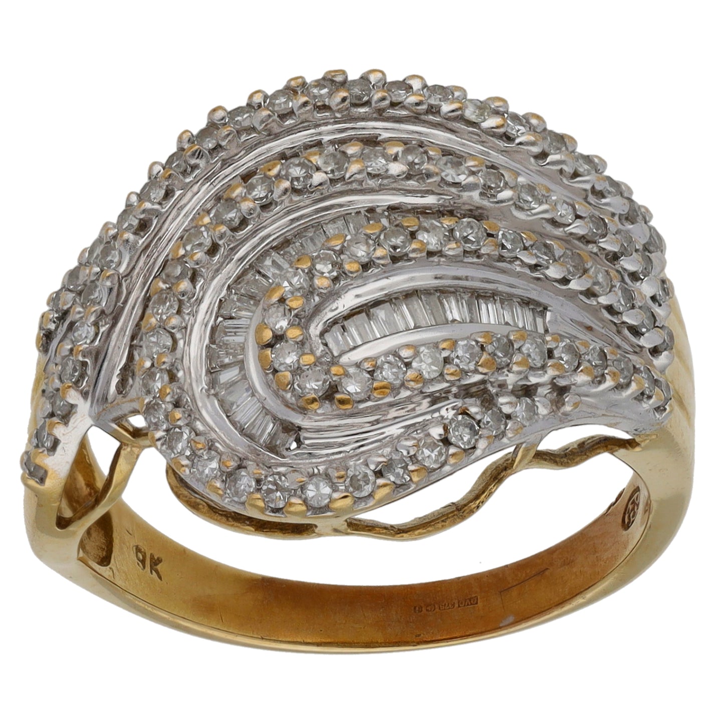 9ct Gold 0.87ct Diamond Dress/Cocktail Ring Size P