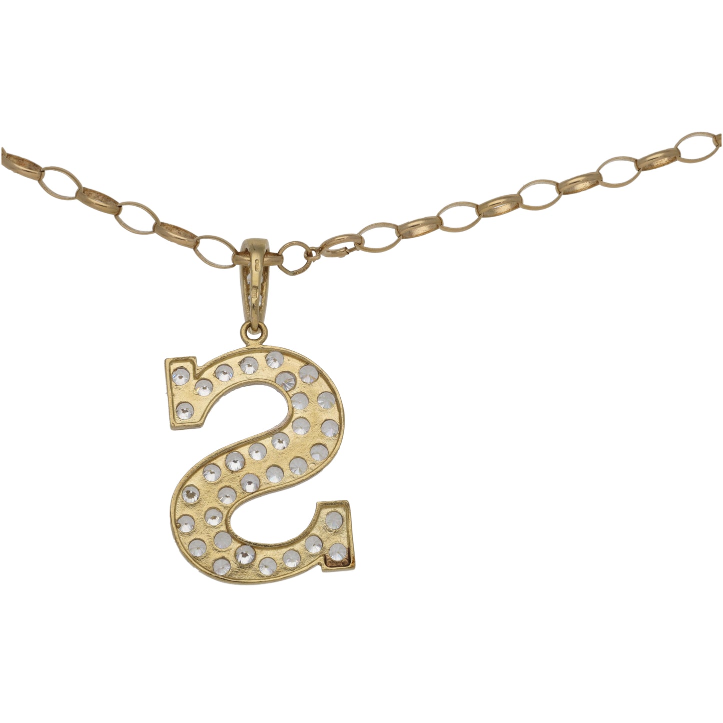 9ct Gold Cubic Zirconia Initial S Pendant With Chain